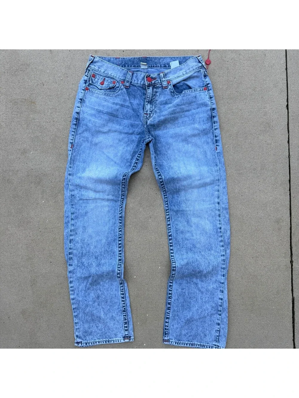 True Religion Men's Straight Section Jeans Light Blue Denim Size 34x32